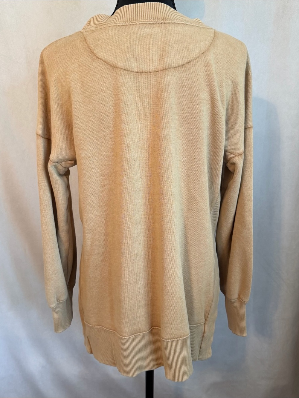Aerie Sweatshirt Womens S Beige Terry Crew Neck Pullover Longline Casual Lounge - Picture 2 of 11